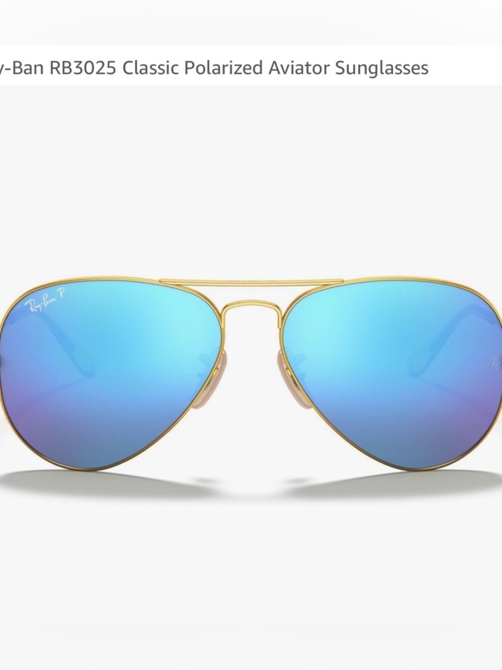 Ray-Ban Gold Frame Aviator Sunglasses with Blue Mirrored Lenses - Picture 2 of 9